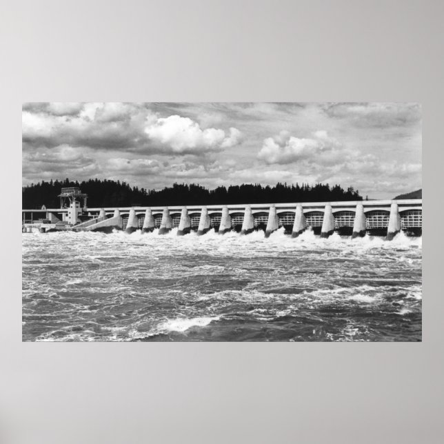Bonneville Dam View of Main Spillway Photograph Poster (Framsidan)