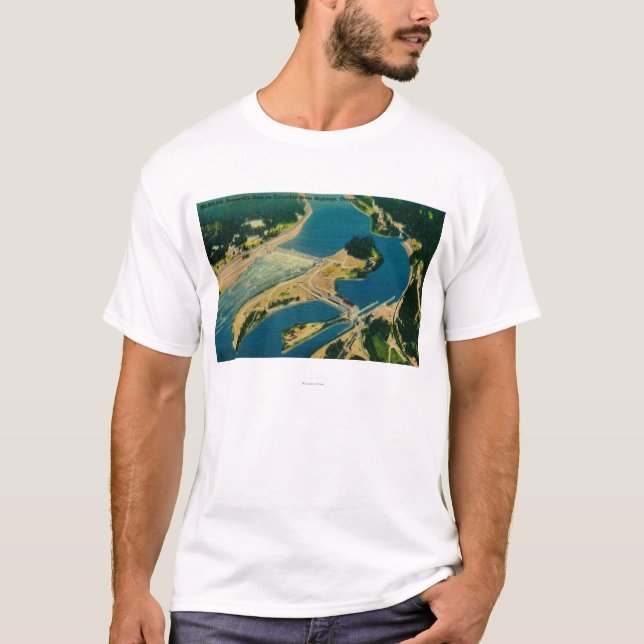 Bonneville fördämning och Columbia River från luft T Shirt (Framsida)