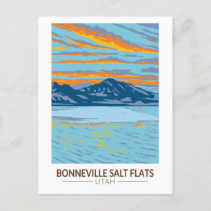 Bonneville Salt Flats Utah Travel Art Vintage Vykort