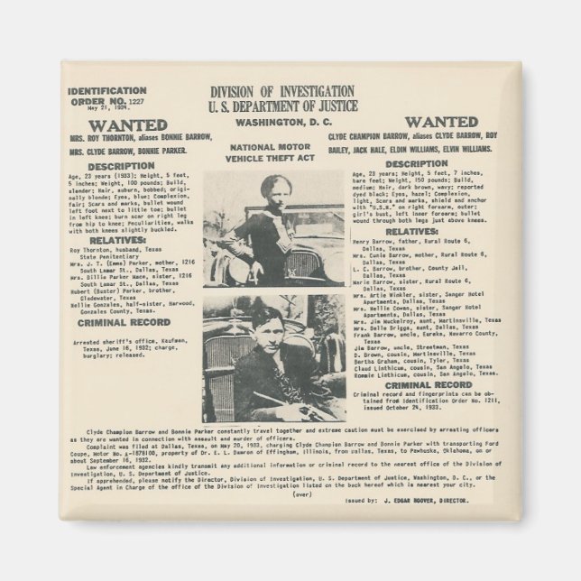 bonnie och clyde fbi poster magnet (Framsidan)
