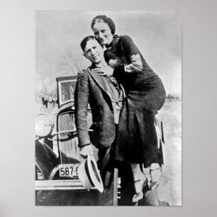 Bonnie och Clyde med bil - Circa 1934 Poster
