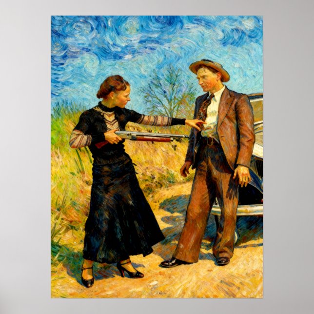 Bonnie och Clyde pillar runt 1934 AI-målning Poster (Framsidan)
