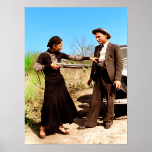 Bonnie och Clyde pillar runt 1934 Färg Redux Poster