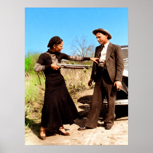 Bonnie och Clyde pillar runt 1934 Färg Redux Poster (Framsidan)