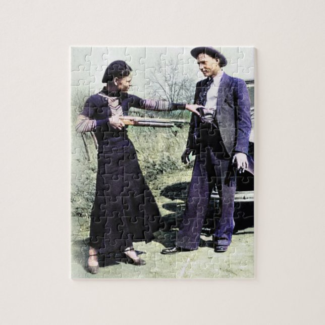 Bonnie och Clyde pillar runt 1934 Färg Redux Pussel (Vertikal)