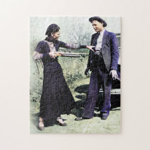 Bonnie och Clyde pillar runt 1934 Färg Redux Pussel