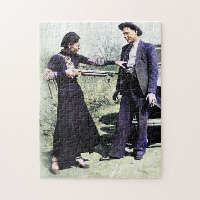 Bonnie och Clyde pillar runt 1934 Färg Redux Pussel (Vertikal)