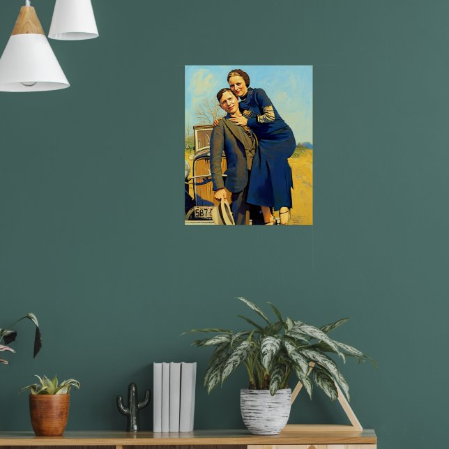 Bonnie Parker Clyde Barrow 1933 Falsk målning Poster (Vardagsrum 1)