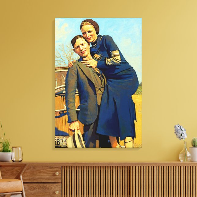 Bonnie Parker Clyde Barrow 1933 Falskt Målning Canvastryck (Insitu (Vardagsrum))