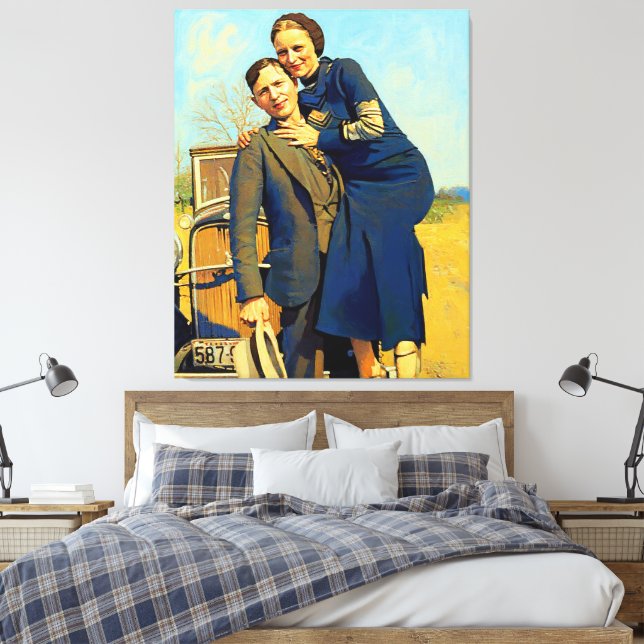 Bonnie Parker Clyde Barrow 1933 Faux Painting Canvastryck (Insitu (sovrum))