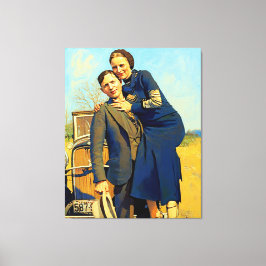 Bonnie Parker Clyde Barrow 1933 Faux Painting Canvastryck