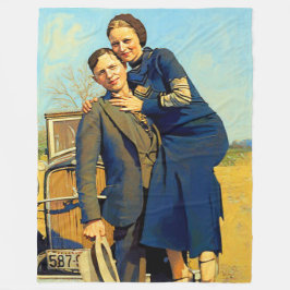 Bonnie Parker Clyde Barrow 1933 Faux Painting Fleecefilt