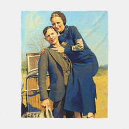 Bonnie Parker Clyde Barrow 1933 Faux Painting Fleecefilt