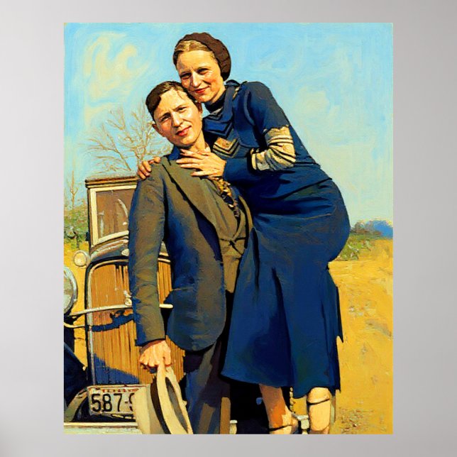 Bonnie Parker Clyde Barrow 1933 Faux Painting Poster (Framsidan)