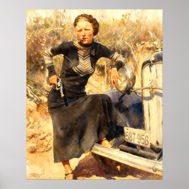 Bonnie Parker röker en cigarr 1933 AI-målning Poster (Framsidan)