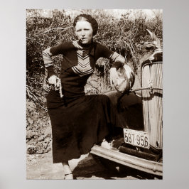 Bonnie Parker röker en cigarr 1933 Svart Vitt Poster