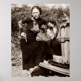 Bonnie Parker röker en cigarr 1933 Svart Vitt Poster