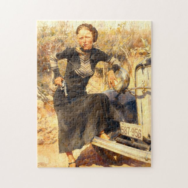 Bonnie Parker Smoking A Cigar 1933 AI Painting Pussel (Vertikal)