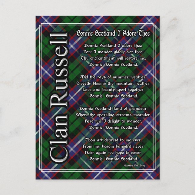 Bonnie Scotland I Adore Than Klan Russell Tartan Vykort (Framsida)