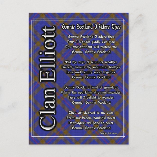 Bonnie Scotland I Adore the Klan Elliott Tartan Vykort (Framsida)
