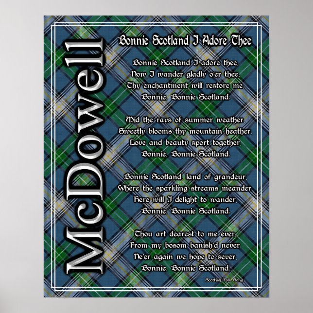 Bonnie Scotland I Adore Thee McDowell Klan Tartan Poster (Framsidan)