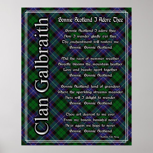 Bonnie Scotland I Adore Thors Klan Galbraith Tarta Poster (Framsidan)