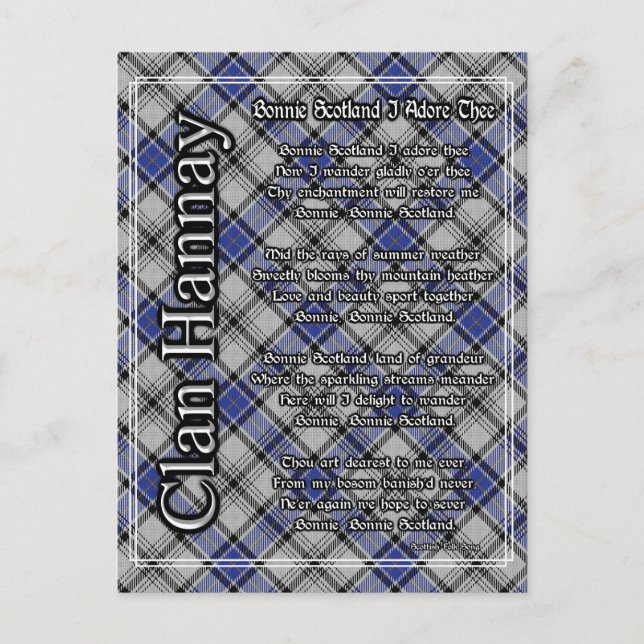 Bonnie Scotland I Adore Thors Klan Hannay Tartan Vykort (Framsida)