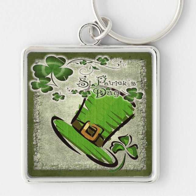 Bonnie St. Patricks Day GIFT Fyrkantig Silverfärgad Nyckelring (Framsidan)