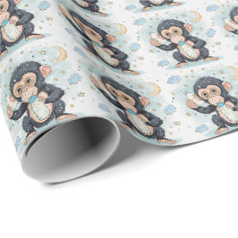 Bonobo Cute Baby Pastel Watercolor Mönster Presentpapper