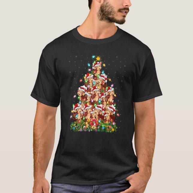 Bonobo  Xmas Lights Santa Bonobo Christmas Tree T Shirt (Framsida)