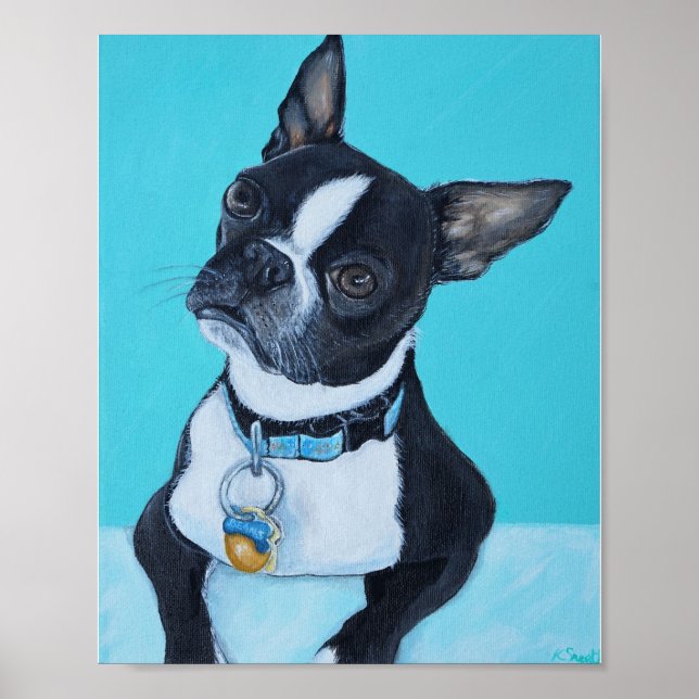 Bönor Boston Terrier-målning Poster (Framsidan)