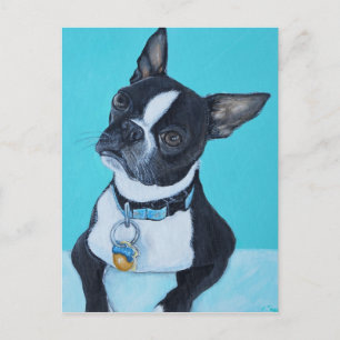 Bönor Boston Terrier-målning Vykort