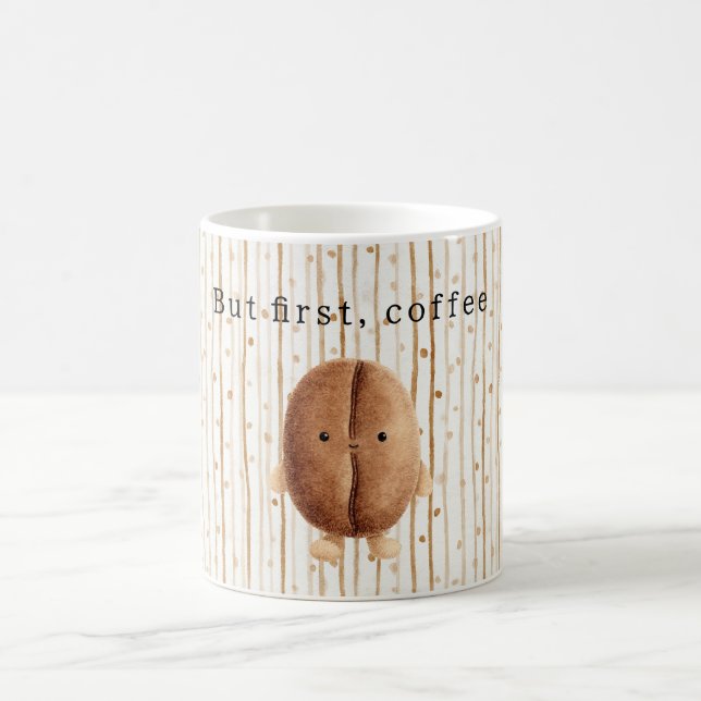 Bönor Men Först Kaffe Bruna Prickar Ränder Kaffemugg (Center)