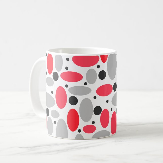 bönor och ärtor retro röd grå vit mönster kaffemugg (Framsida vänster)