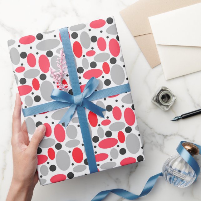 bönor och ärtor retro röd grå vit mönster presentpapper (Gifting)
