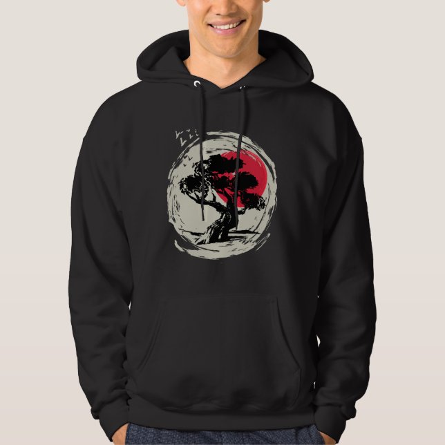 Bonsai Art Japansk solnedgång Hoodie (Framsida)