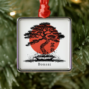 Bonsai Japansk Kanji-Personlig Julgransprydnad Metall