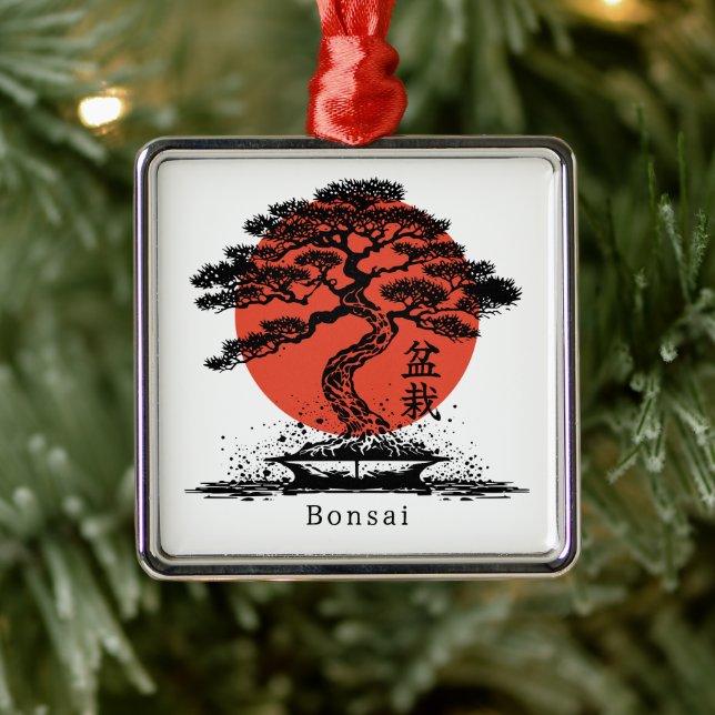 Bonsai Japansk Kanji-Personlig Julgransprydnad Metall (Träd)