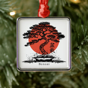 Bonsai Japansk Kanji-Personlig Julgransprydnad Metall