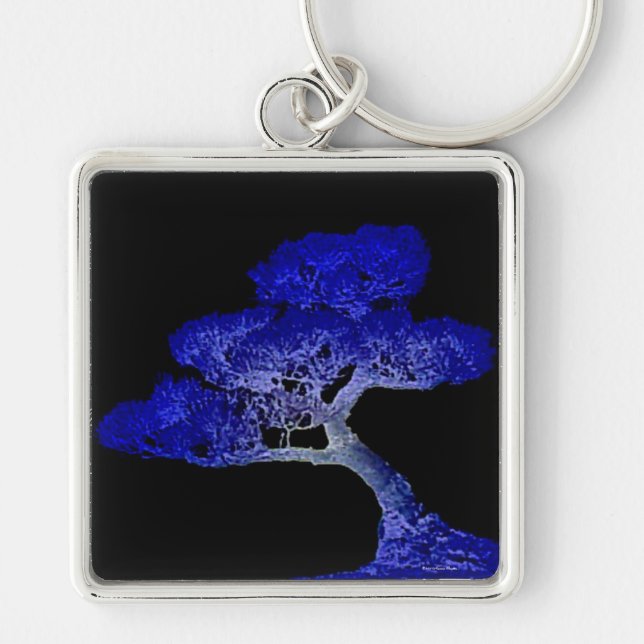 Bonsai Keychain Fyrkantig Silverfärgad Nyckelring (Framsidan)