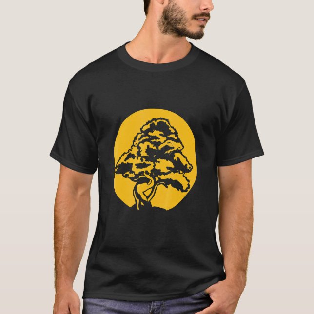 Bonsai med solnedgång t shirt (Framsida)