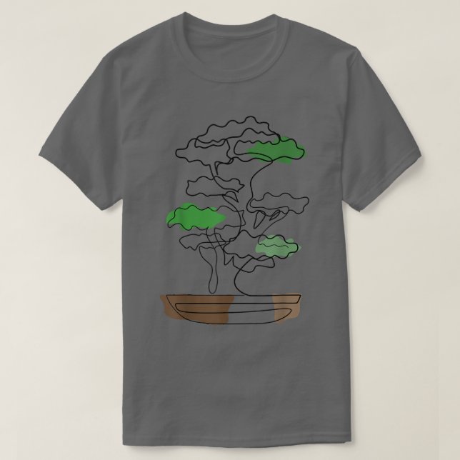 Bonsai Motif Hand plockade Träd Zen Line Art Teckn T Shirt (Design framsida)