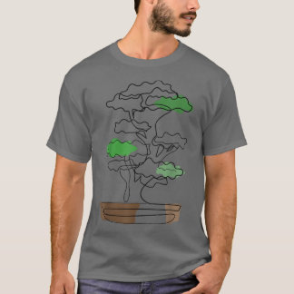 Bonsai Motif Hand plockade Träd Zen Line Art Teckn T Shirt