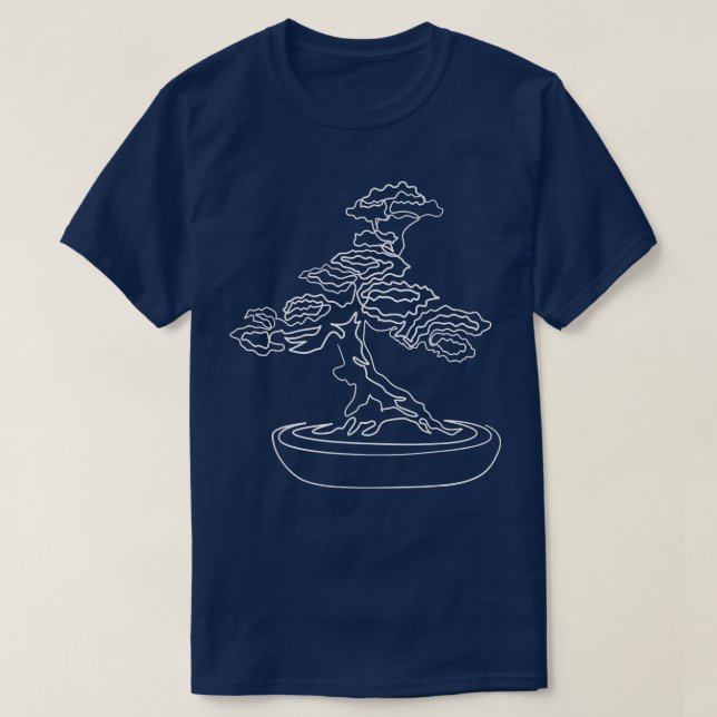 Bonsai Motif Hand plockade Träd Zen Line Art Teckn T Shirt (Design framsida)