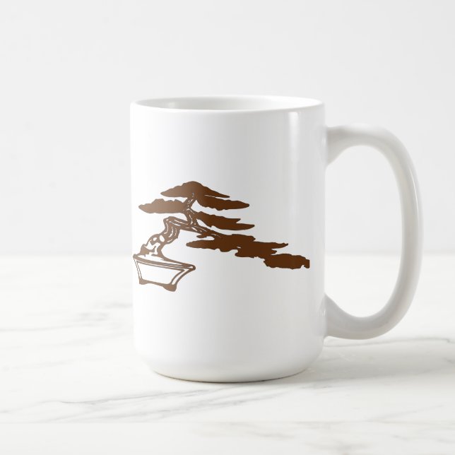 Bonsai silhouette i halv-kaskaden stilen (brunt kaffemugg (Höger)