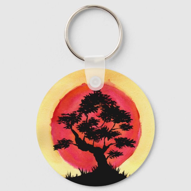 Bonsai Solnedgång Nyckelring (Framsida)