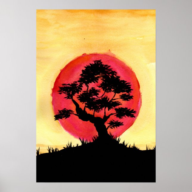Bonsai Solnedgång Poster (Framsidan)