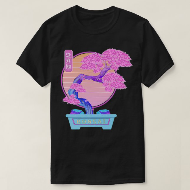 Bonsai Träd Aesthetic Vaporwave Retrowave Stil St T Shirt (Design framsida)