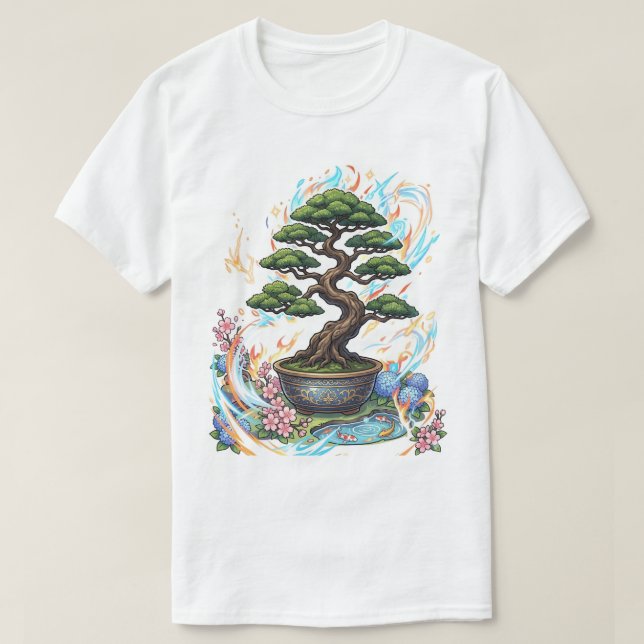 Bonsai-träd anime-stil grafik. t shirt (Design framsida)