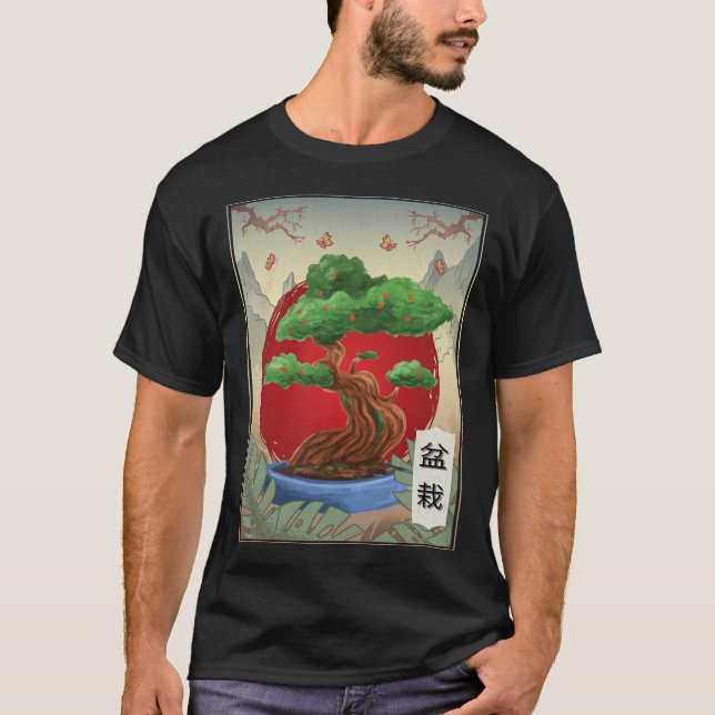 Bonsai Träd Buddhism Japansk naturfjäril T Shirt (Framsida)